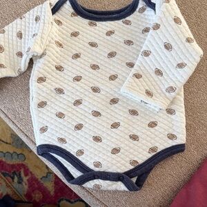 Cream Football Print Baby Quilted Bodysuit with Navy Trim
